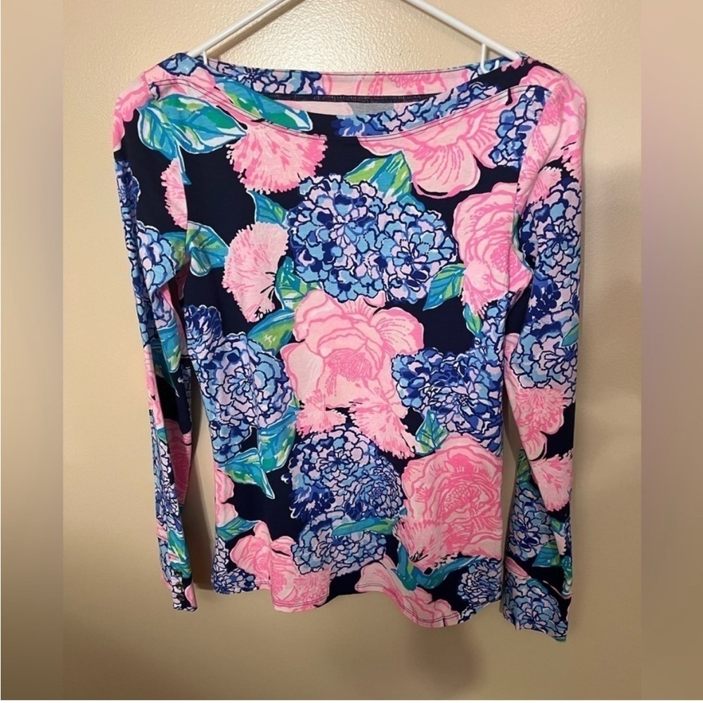 Lily Pulitzer Aleah High Tide Navy Pink Tee XS Excellent condition - Picture 3 of 6
